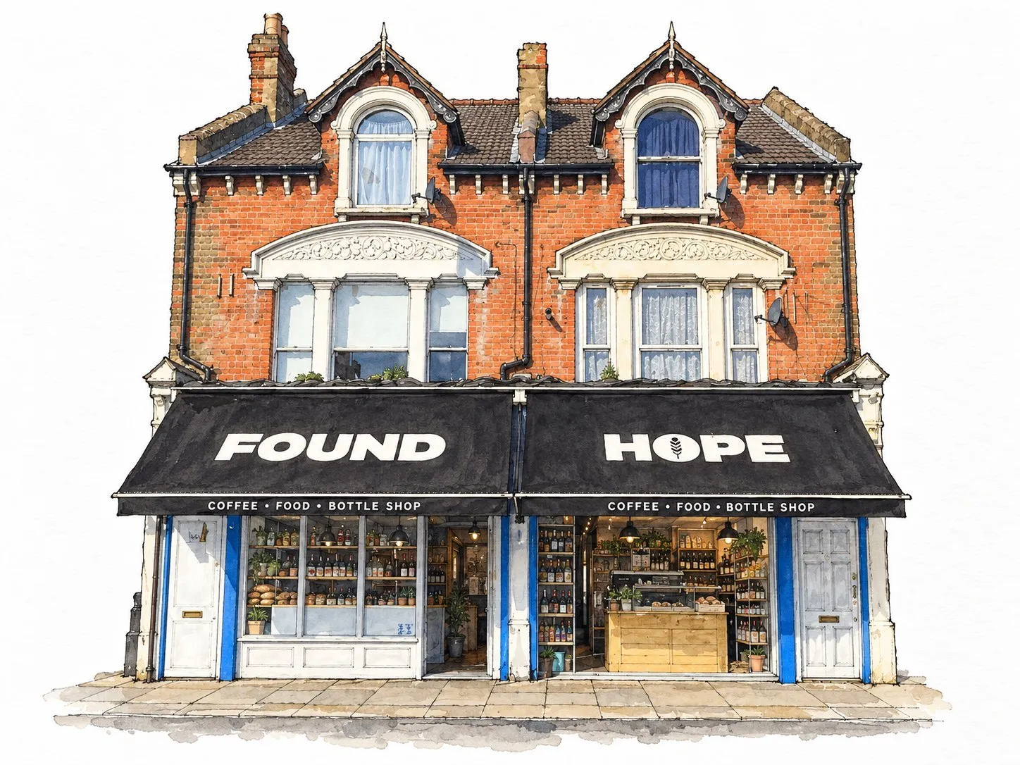 Illustration of the Found Hope shopfront on Hither Green Lane